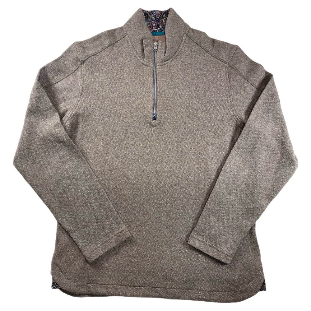 Robert Graham 1/4 Zip Pullover Sweater Men’s L Light Brown Tan Mock Neck Classic